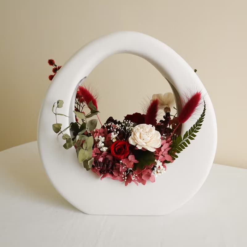 永生花特色O型大提籃-紅白色