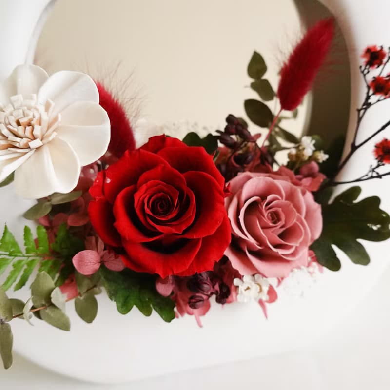 永生花特色O型大提籃-紅白色