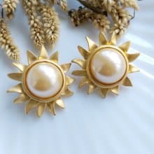 Vintage Jewelry 西洋古董飾品 金太陽 仿珠 夾式耳環
