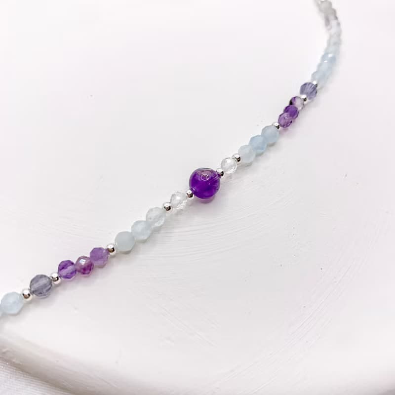 【內心的平靜】海藍寶 白水晶 螢石 菫青石 紫晶  水晶手鍊 手鍊