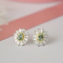 Natural Green Sapphire Stud Earrings Silver 925, gemstone stud earrings.