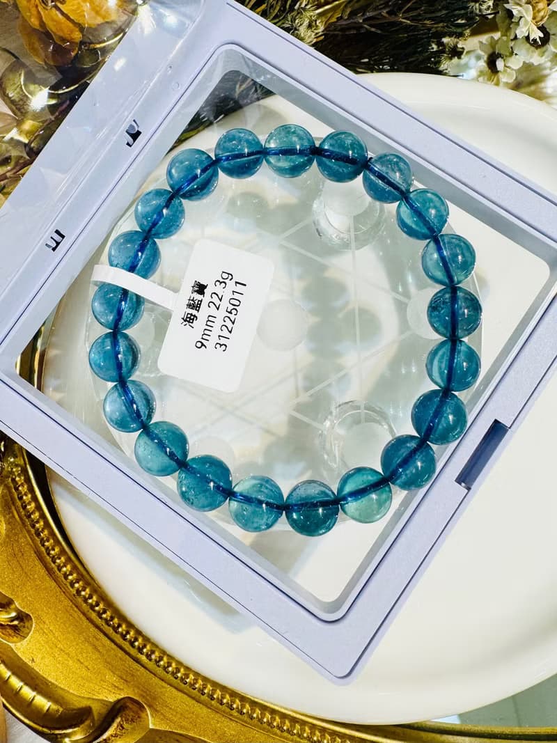 精品濃色海藍海藍寶水晶9mm22.3g平衡情緒減緩壓力提高溝通