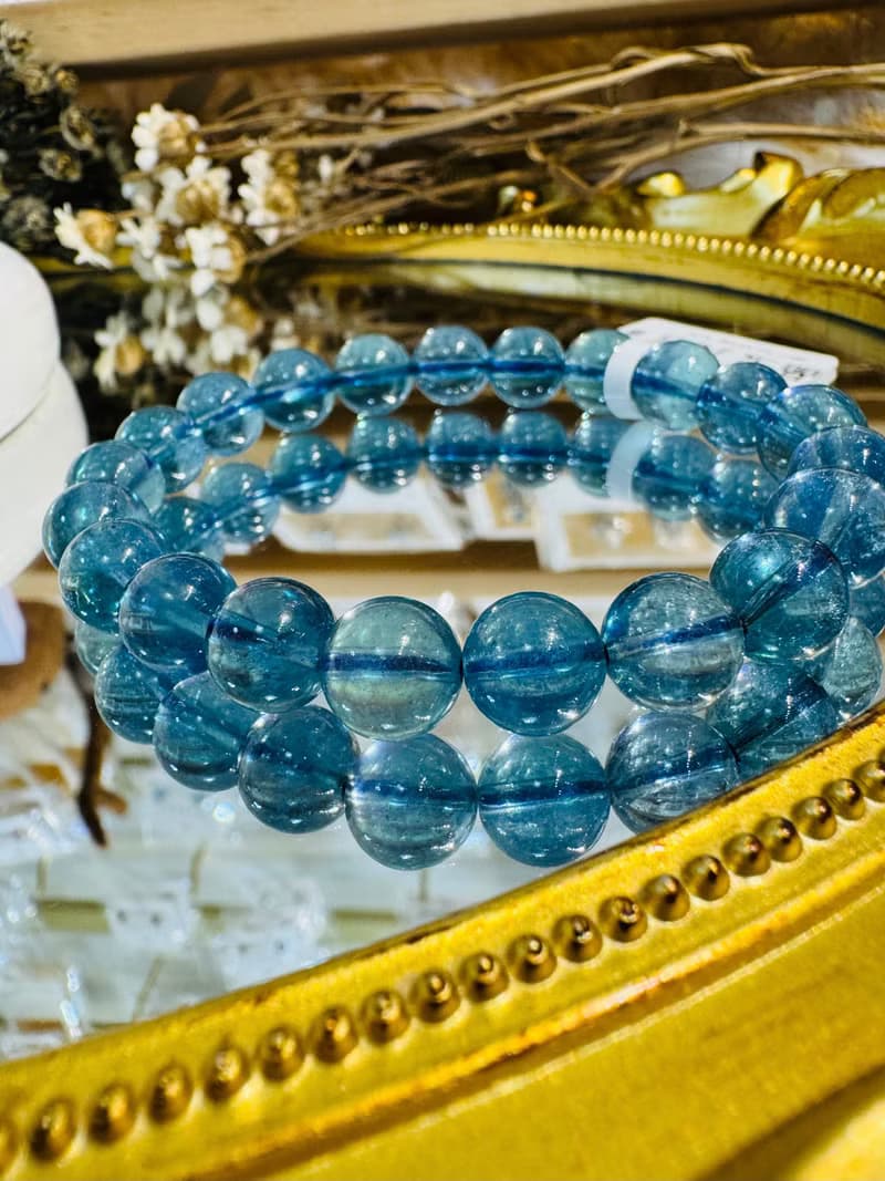 精品濃色海藍海藍寶水晶9mm22.3g平衡情緒減緩壓力提高溝通