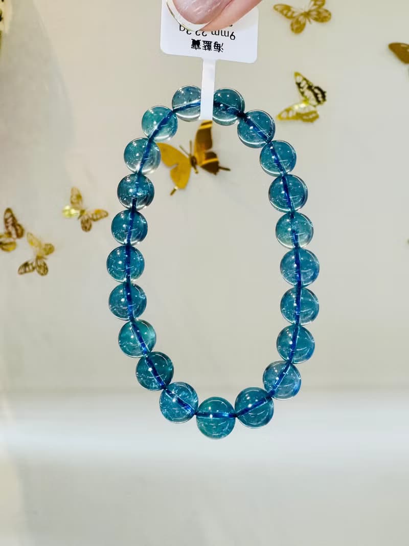 精品濃色海藍海藍寶水晶9mm22.3g平衡情緒減緩壓力提高溝通