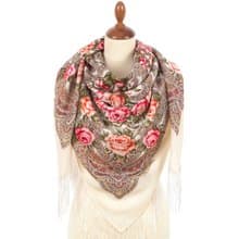Pavlovo Posad Russian Shawl 100% Wool Scarf 125x125 cm Wrap Silk Fringe 1980-0