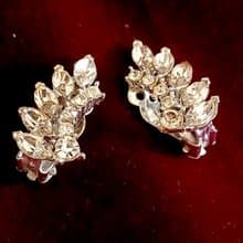 vintage jewelry  典雅葉形萊茵鑽 夾式耳環
