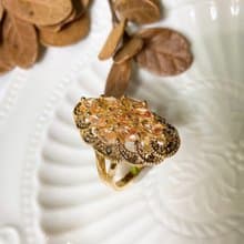 【西洋古董飾品】自然花卉花蕊系 波西米亞感 橘色堆疊 優美 戒指