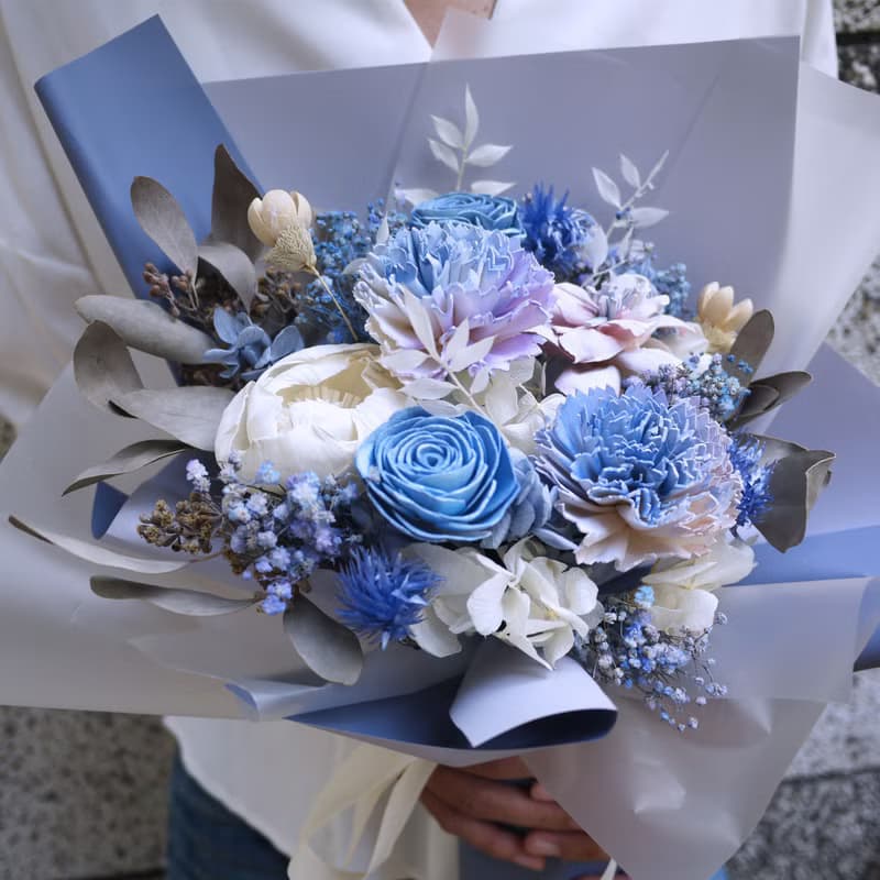 魔力藍乾燥花包裝花束 l 情人節 l 母親節 l 畢業季