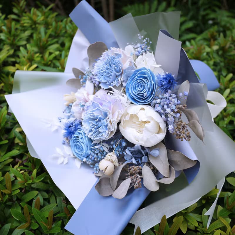 魔力藍乾燥花包裝花束 l 情人節 l 母親節 l 畢業季