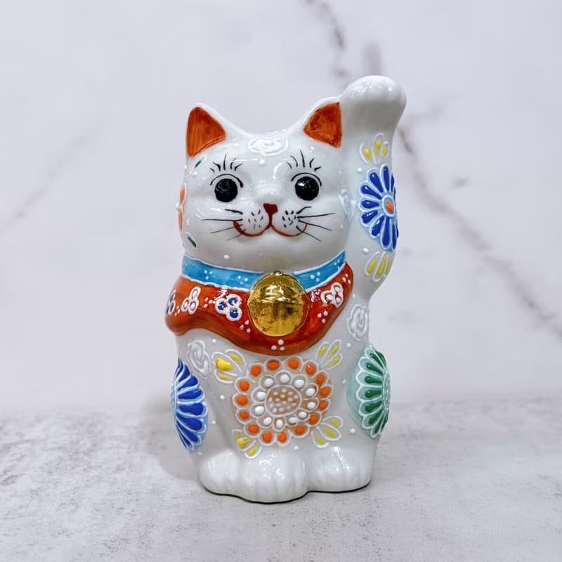 【彩瓷福貓】日本九谷燒招財貓 | 白盛 3.3號