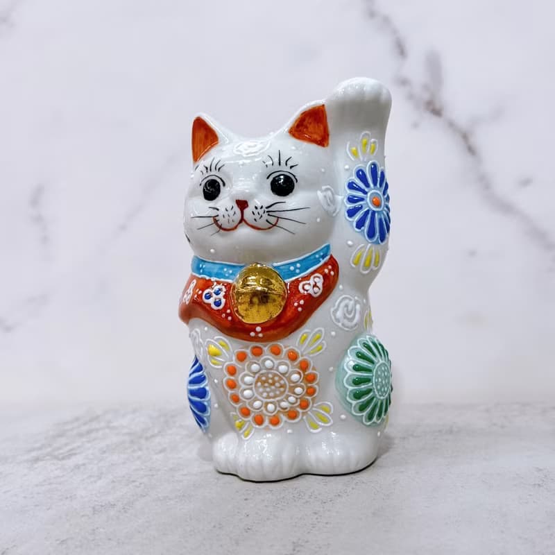 【彩瓷福貓】日本九谷燒招財貓 | 白盛 3.3號