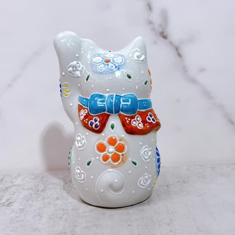 【彩瓷福貓】日本九谷燒招財貓 | 白盛 3.3號
