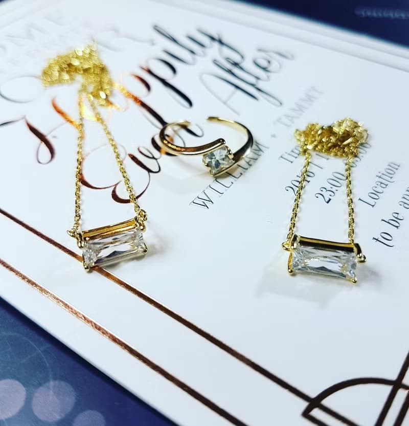 DoriAN方鑽鋯石純銀度18K金項鍊手鍊戒指三件組組合