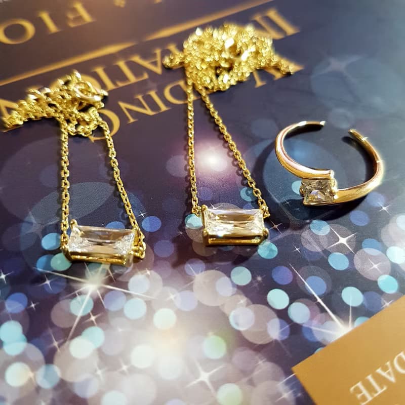 DoriAN方鑽鋯石純銀度18K金項鍊手鍊戒指三件組組合