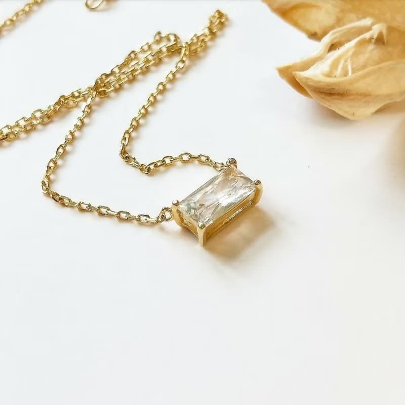 DoriAN方鑽鋯石純銀度18K金項鍊手鍊戒指三件組組合