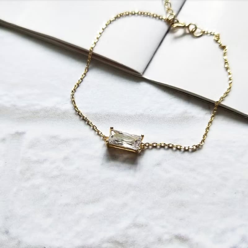 DoriAN方鑽鋯石純銀度18K金項鍊手鍊戒指三件組組合