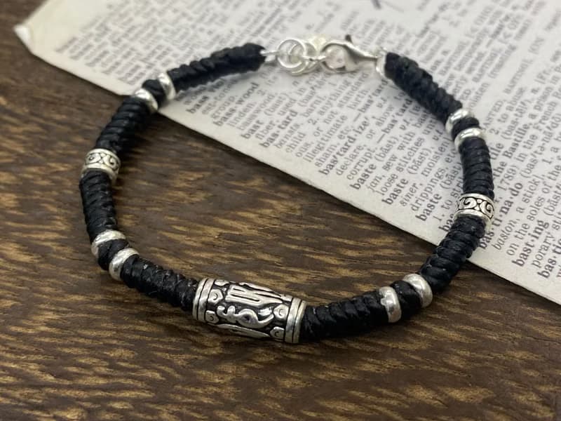 六字箴言 純銀 蠟線編織手鍊 辟邪防小人