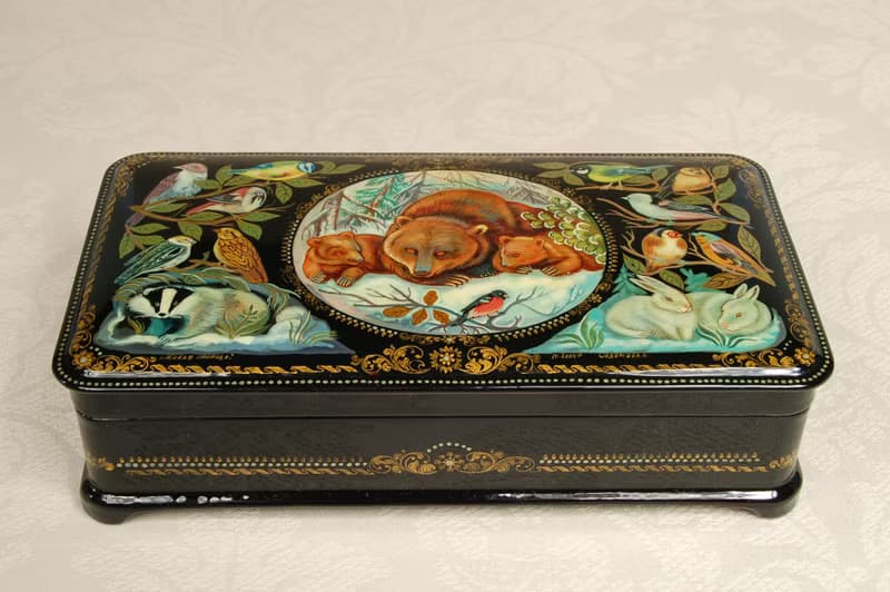 Wildlife lacquer box winter animals decor handmade Christmas Gift Wrapping
