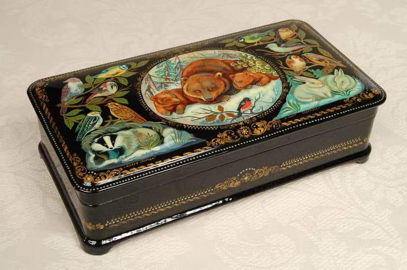 Wildlife lacquer box winter animals decor handmade Christmas Gift Wrapping