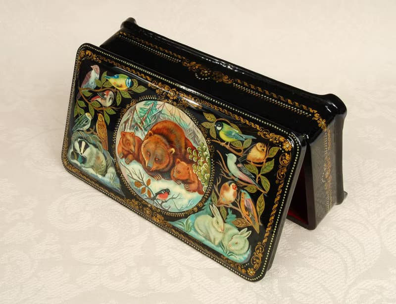 Wildlife lacquer box winter animals decor handmade Christmas Gift Wrapping
