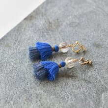 イヤリング/Double tassel earrings /Hydrangea blue