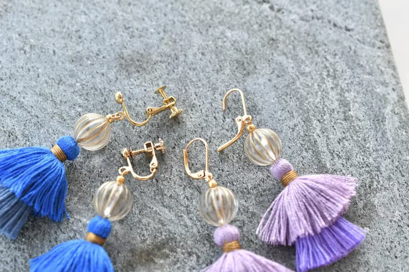 イヤリング/Double tassel earrings /Hydrangea blue