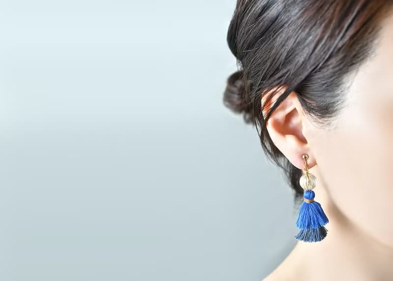 イヤリング/Double tassel earrings /Hydrangea blue