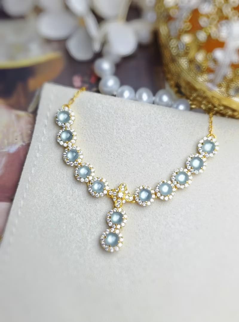 財水•奢華|夢幻藍剛蛋面|A貨翡翠純銀藍翡豪鑲款多顆項鏈