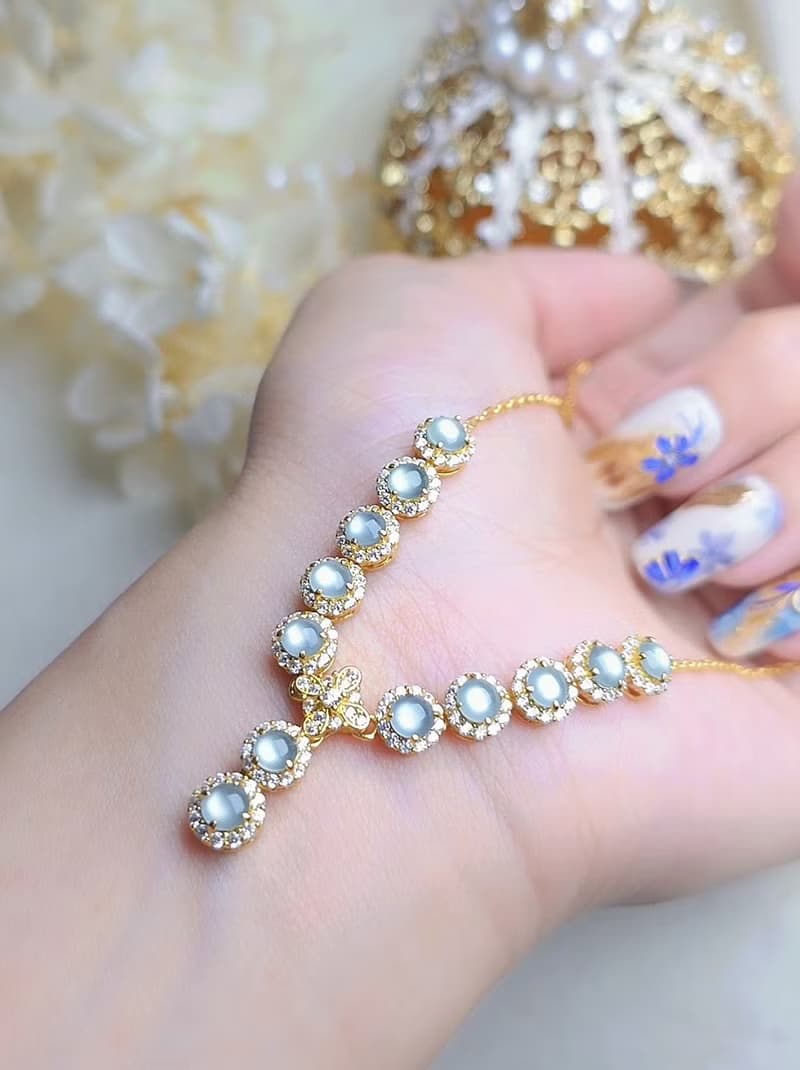 財水•奢華|夢幻藍剛蛋面|A貨翡翠純銀藍翡豪鑲款多顆項鏈