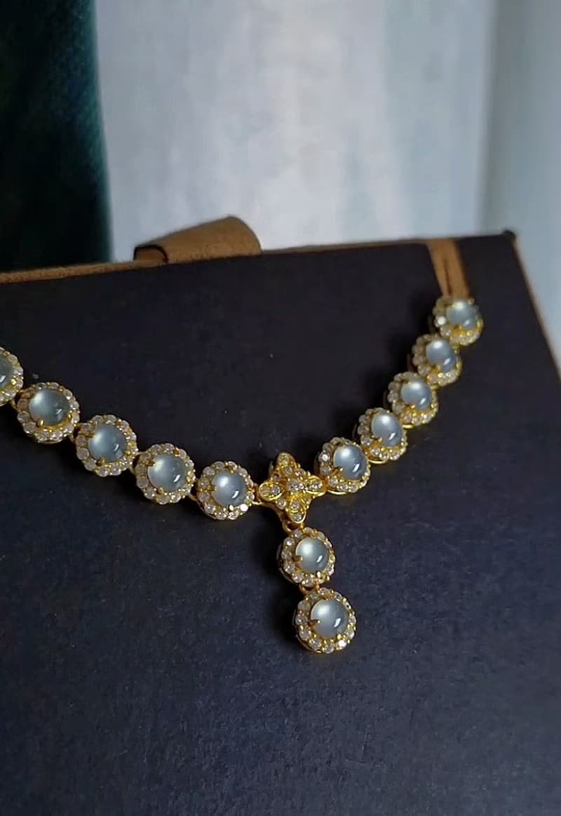 財水•奢華|夢幻藍剛蛋面|A貨翡翠純銀藍翡豪鑲款多顆項鏈