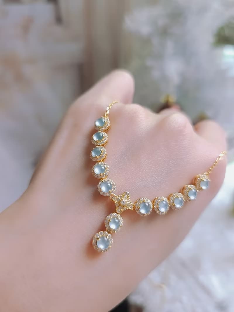 財水•奢華|夢幻藍剛蛋面|A貨翡翠純銀藍翡豪鑲款多顆項鏈