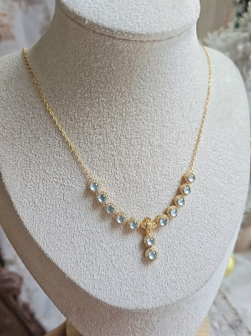 財水•奢華|夢幻藍剛蛋面|A貨翡翠純銀藍翡豪鑲款多顆項鏈