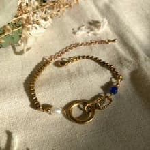 老林雜貨 | 手敲黃銅圈圈藍晶珍珠手鍊