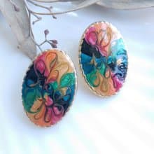 Vintage Jewelry 西洋古董飾品 彩拉絲 復古 橢圓 針式耳環