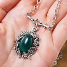 Dark Green Agate Silver Leaf Branch Forest Pendant Necklace Woman Jewelry Gift