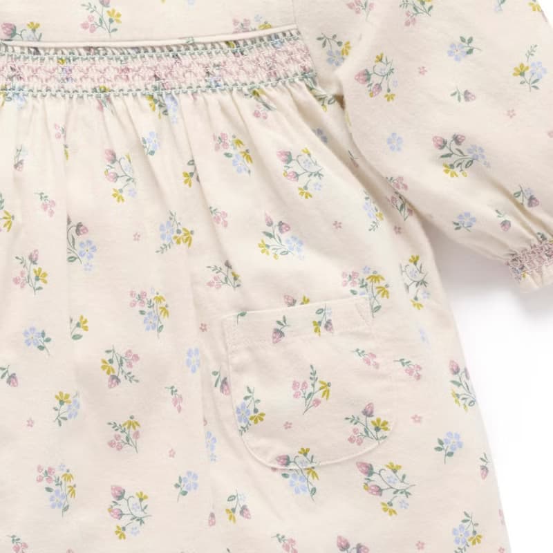 澳洲Purebaby有機棉女童長袖洋裝/童裝裙 12M-5T 米白草莓花