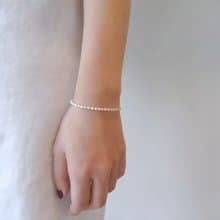 清新白色 米粒淡水珍珠 簡約純銀 可調整手鍊 | 可改為包金