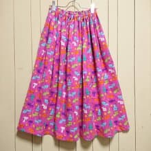 Flannel Colorful Cat skirt PINK USAcotton 日本製 輸入生地 FREE