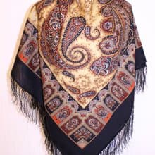 Pavlovo Posad Russian Shawl 100% Wool Scarf 125x125 cm Wrap Silk Fringe 1344-18