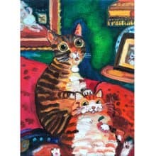 Two Cats  Painting Original Art Small  Oil Painting on Canvas 20sm by15sm