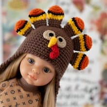 Turkey hat for doll Paola Reina, Siblies, Little Darling, animals hat, 针织帽