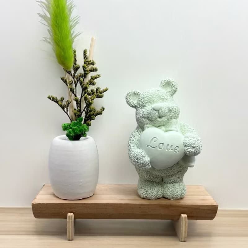 快速出貨 愛心小熊love(綠色) 原木底座系列 搭配永生花瓶