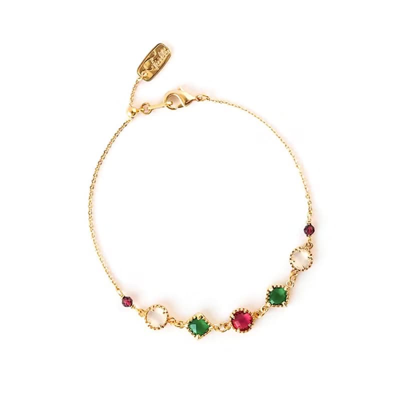 愛情 x 石榴石 琉璃水晶 18K金 調節式【星夜裡的人。紅綠】 手鍊