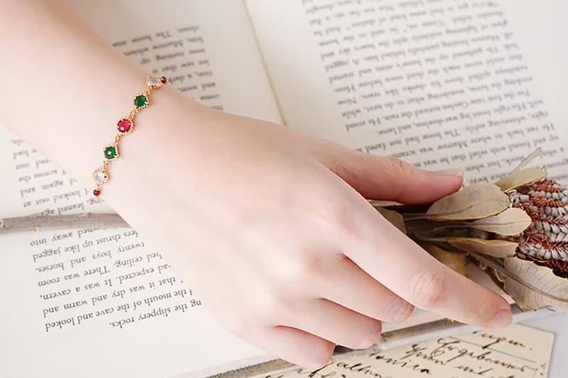 愛情 x 石榴石 琉璃水晶 18K金 調節式【星夜裡的人。紅綠】 手鍊