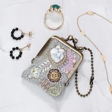 小さなビーズ刺繍のがま口 No.81, グレー×ウール, ネックレス・バッグチャームにも, アクセサリーケース, 一点物 耳環  新娘飾品 耳夾