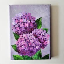 Acrylic Painting of Pink Hydrangea Flowers - Canvas Wall Art Decor