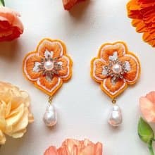 bon bon Orange Sherbet( pearl )【刺繍アクセサリー/浴衣/パール/海/オレンジ/夏】 送禮