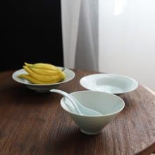 葵口斗笠碗  湖田影青釉 古風祥雲花紋 輕薄陶瓷餐具