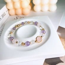 花眠 粉晶 薰衣草紫水晶 白水晶 天然石水晶彈性手鍊手環