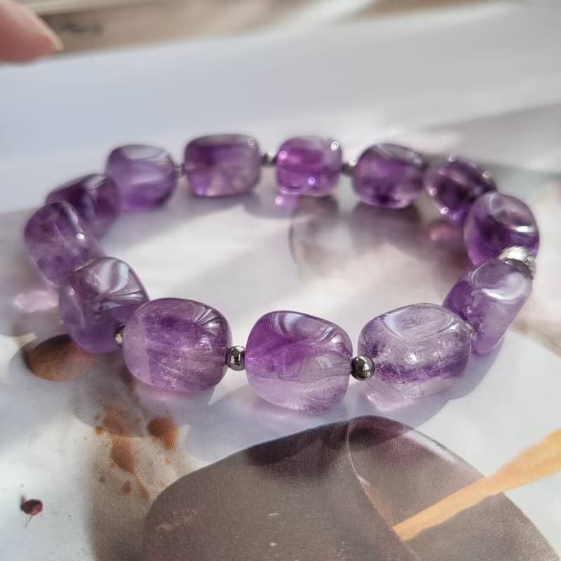 天然紫超七隨型手鍊(鈦鋼配件)